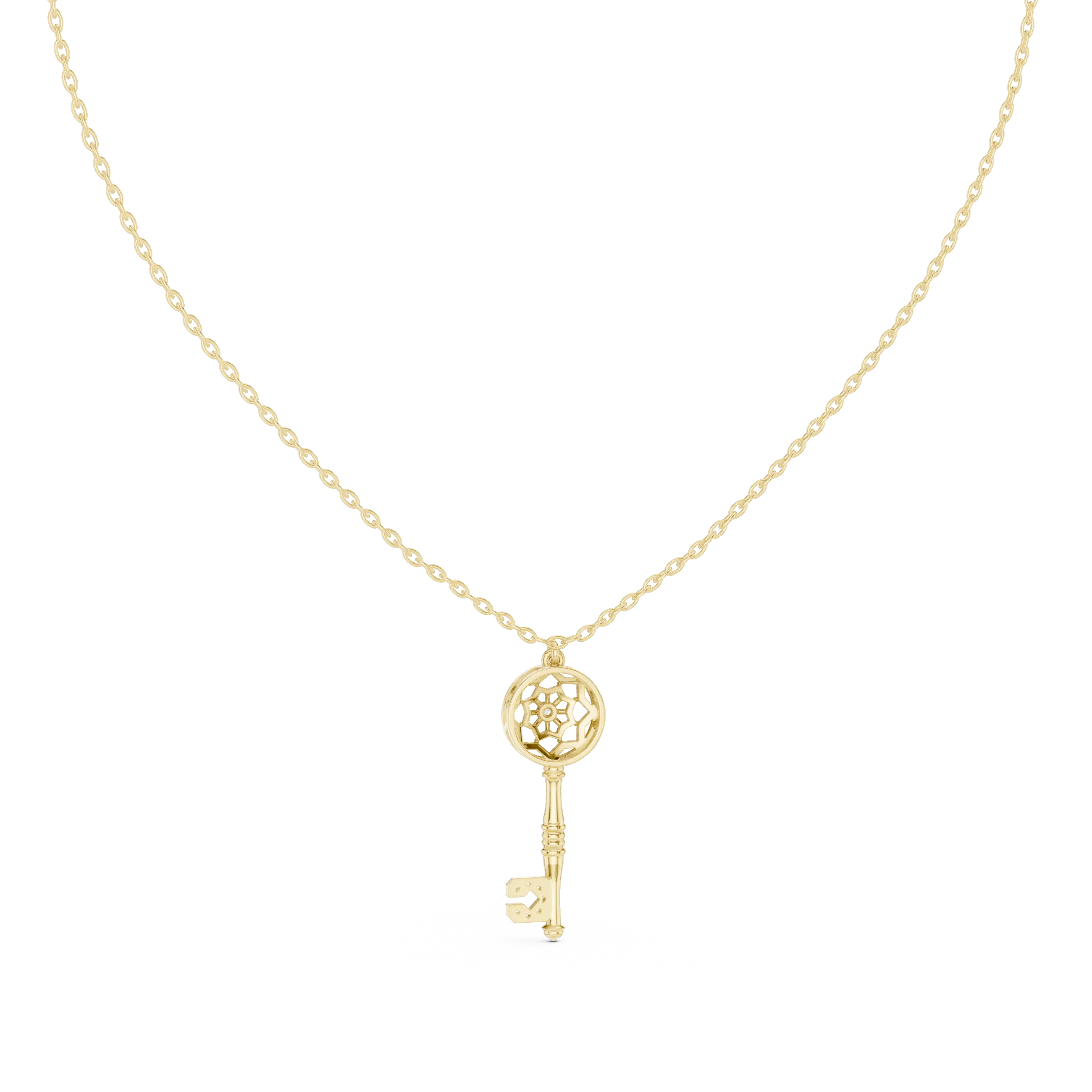 Front-View: Skeleton Diamond Necklace with Prong Setting in 14k Yellow Gold - Lab Grown - Driona Jewels