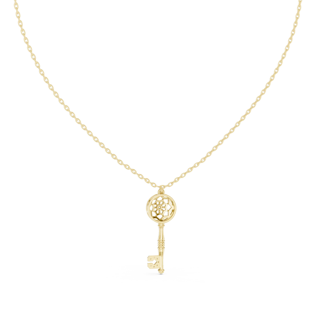 Front-View: Skeleton Diamond Necklace with Prong Setting in 14k Yellow Gold - Lab Grown - Driona Jewels