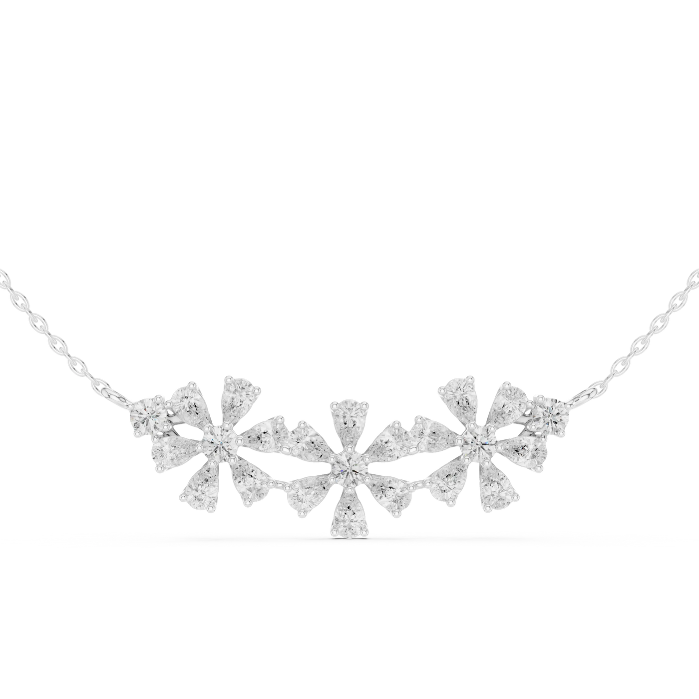 Front-View: Snowflake Diamond Necklace with Pave Setting in 14k White Gold - Lab Grown - Driona Jewels