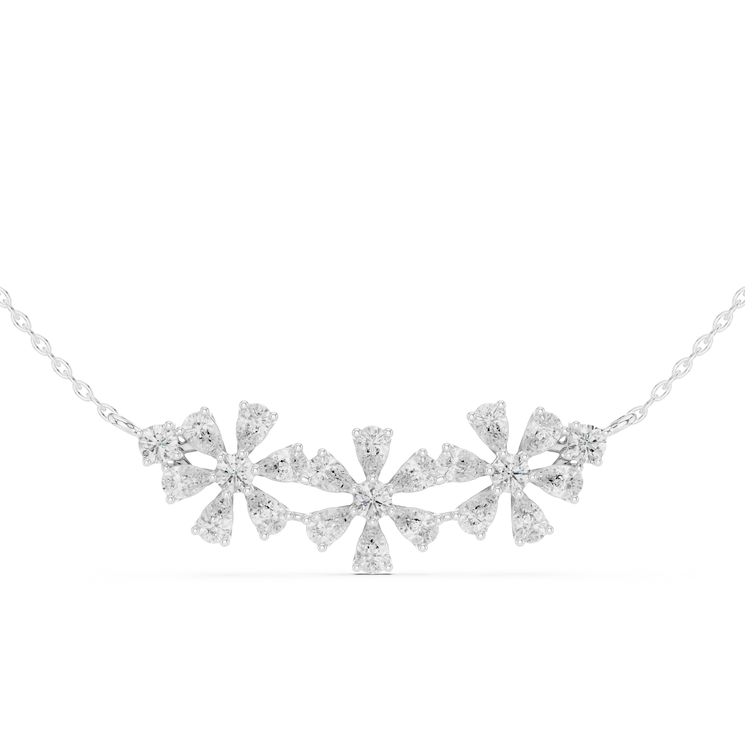 Front-View: Snowflake Diamond Necklace with Pave Setting in 14k White Gold - Lab Grown - Driona Jewels