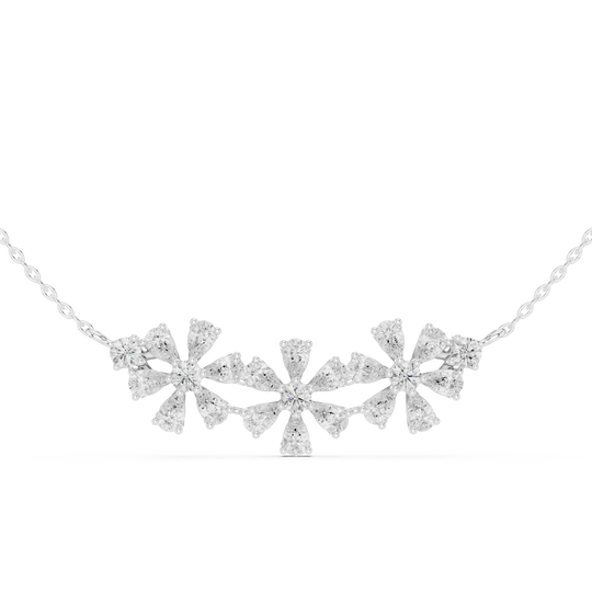 Front-View: Snowflake Diamond Necklace with Pave Setting in 14k White Gold - Lab Grown - Driona Jewels