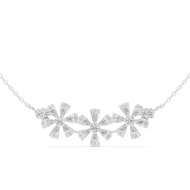 Front-View: Snowflake Diamond Necklace with Pave Setting in 14k White Gold - Lab Grown - Driona Jewels