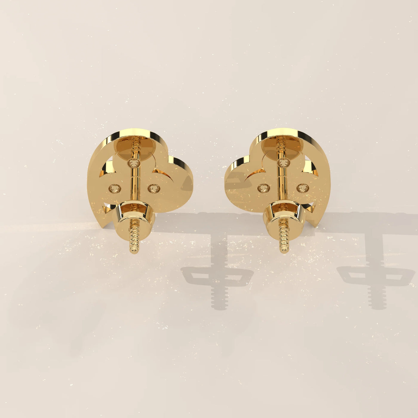 Back View: Heart Diamond Stud Earrings with Cluster Setting in Yellow Gold – Lab Grown – Driona Jewels