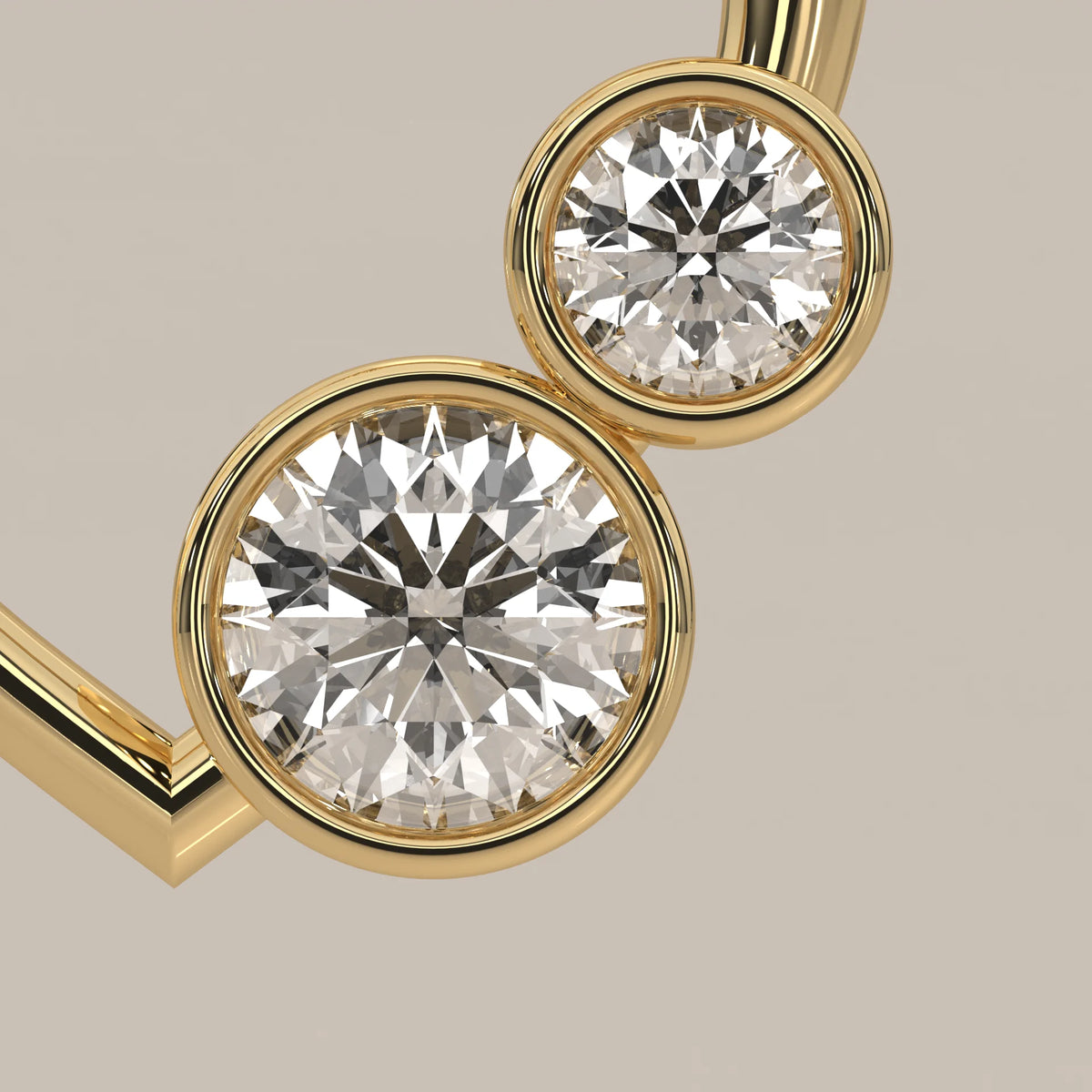 Open Heart Pendant with Two Bezel Round Lab Grown Diamonds in yellow gold, shown on a plain background.