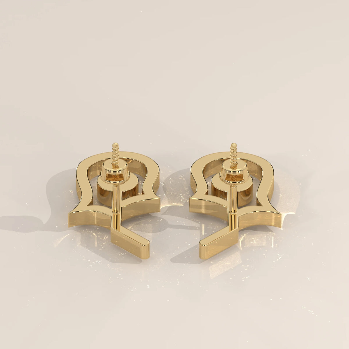 Open Tulip Outline Gold Studs with a Bezel Lab Grown Diamond in yellow gold, shown on a plain background.