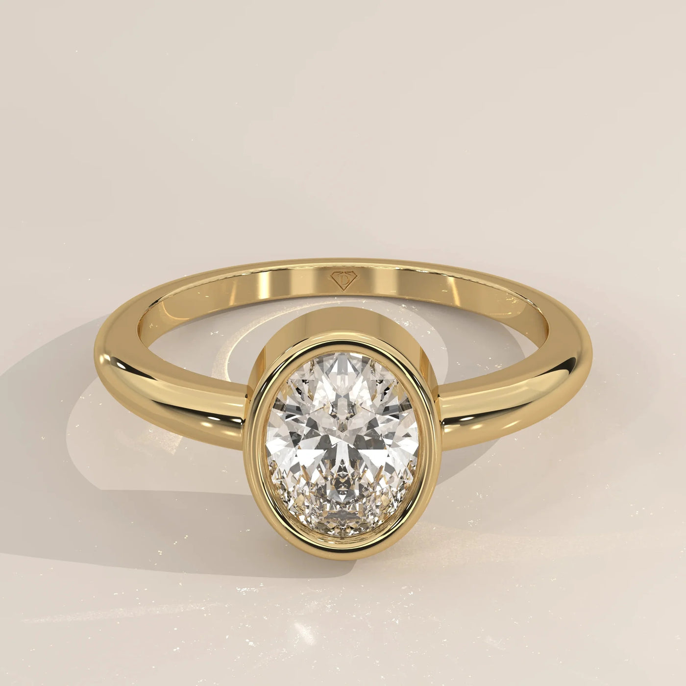 Front View: Oval Diamond Ring with Bezel Setting in Yellow Gold – Lab Grown – Driona Jewels