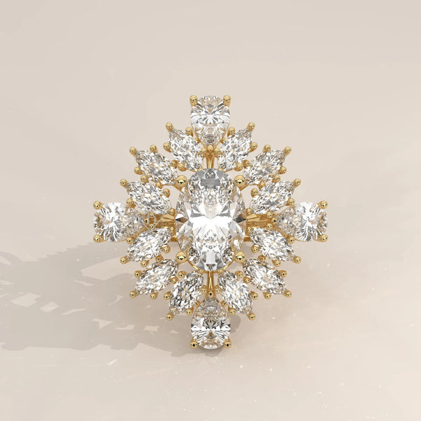 Side Profile: Oval Diamond Ring with Cluster Setting in Yellow Gold – Lab Grown – Driona Jewels