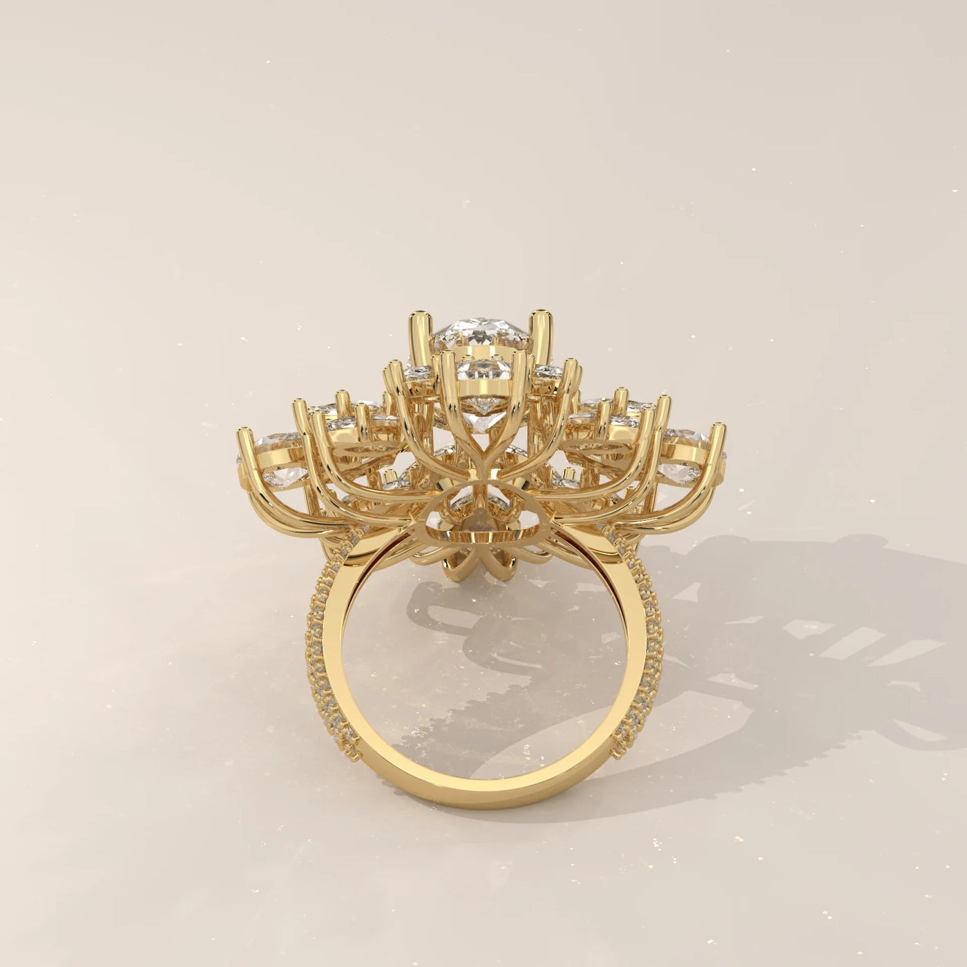 Top View: Oval Diamond Ring with Cluster Setting in Yellow Gold – Lab Grown – Driona Jewels