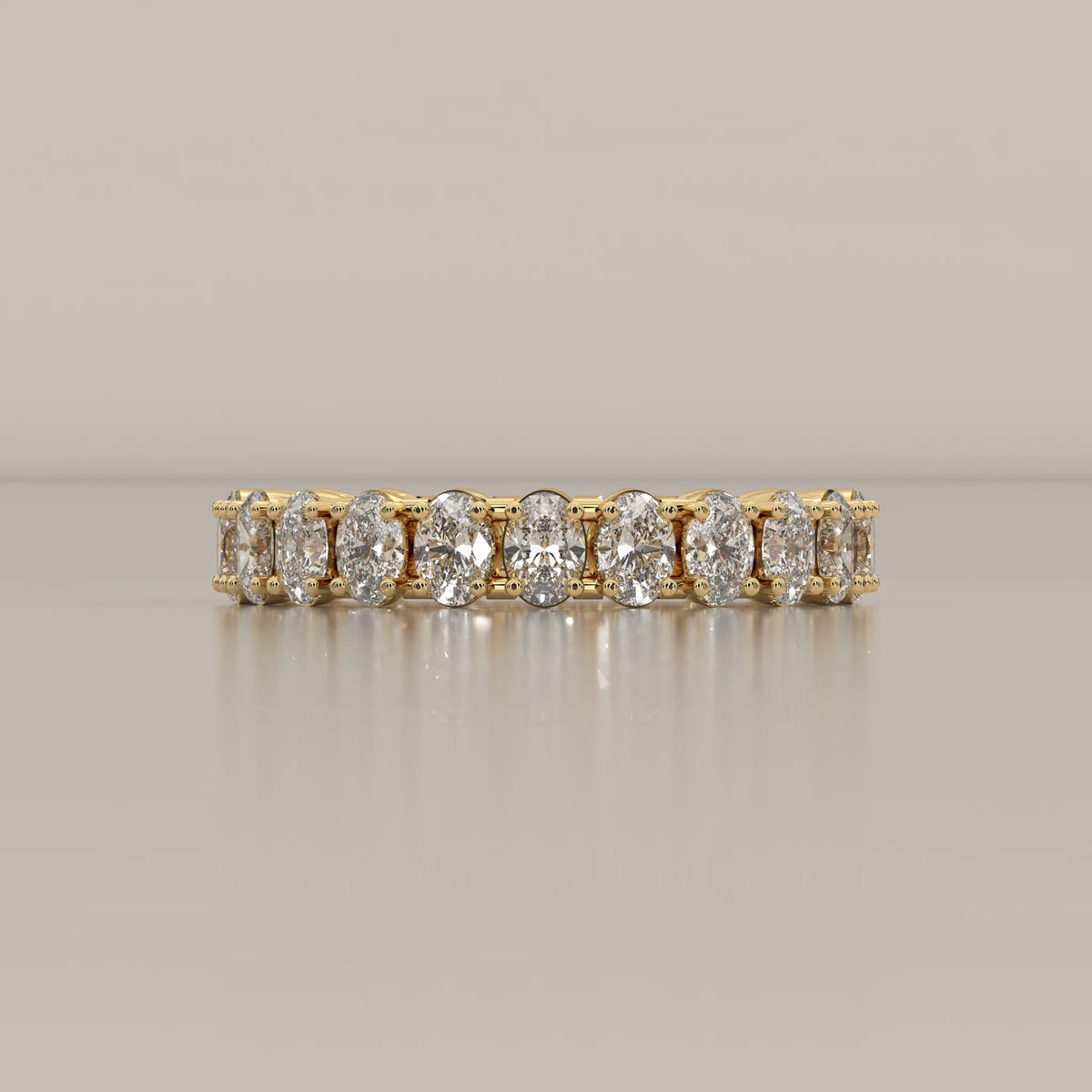 Side Profile: Oval Diamond Eternity Ring with Eternity Setting in Yellow Gold – Lab Grown – Driona Jewels