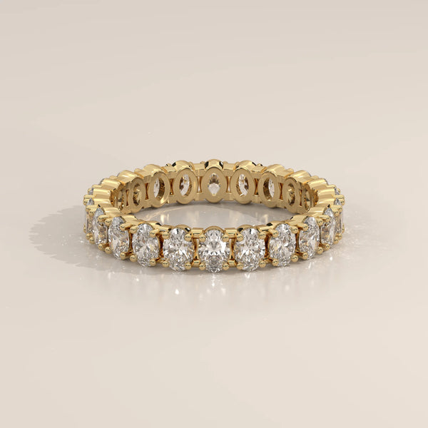 Three-Quarter View: Oval Diamond Eternity Ring with Eternity Setting in Yellow Gold – Lab Grown – Driona Jewels