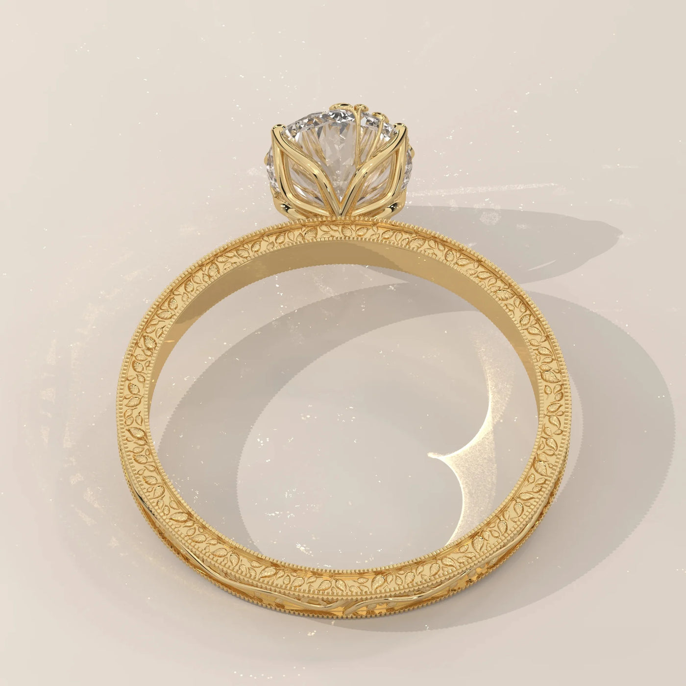 Angle View: Oval Diamond Ring with Prong Setting in Yellow Gold – Lab Grown – Driona Jewels