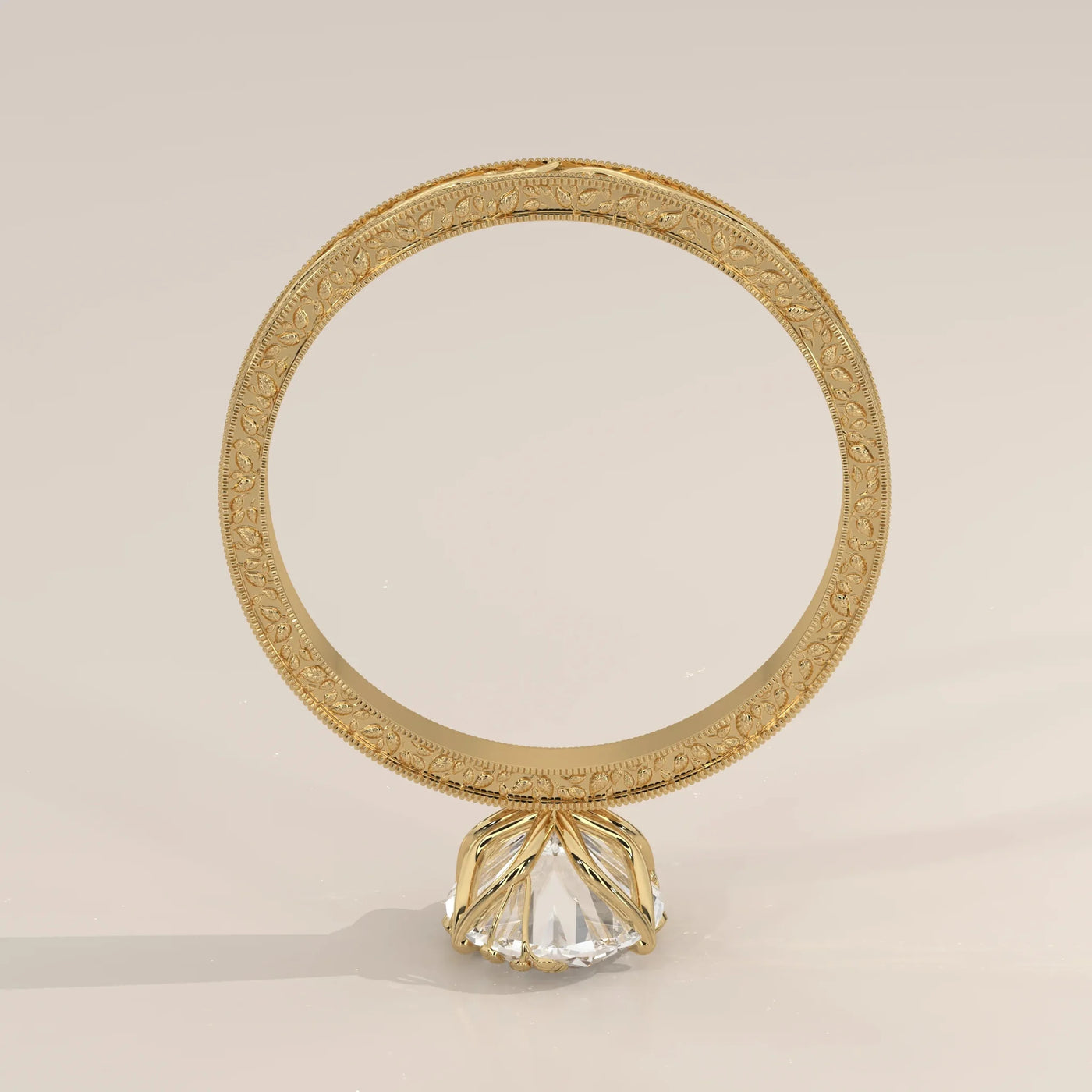 Front View: Oval Diamond Ring with Prong Setting in Yellow Gold – Lab Grown – Driona Jewels