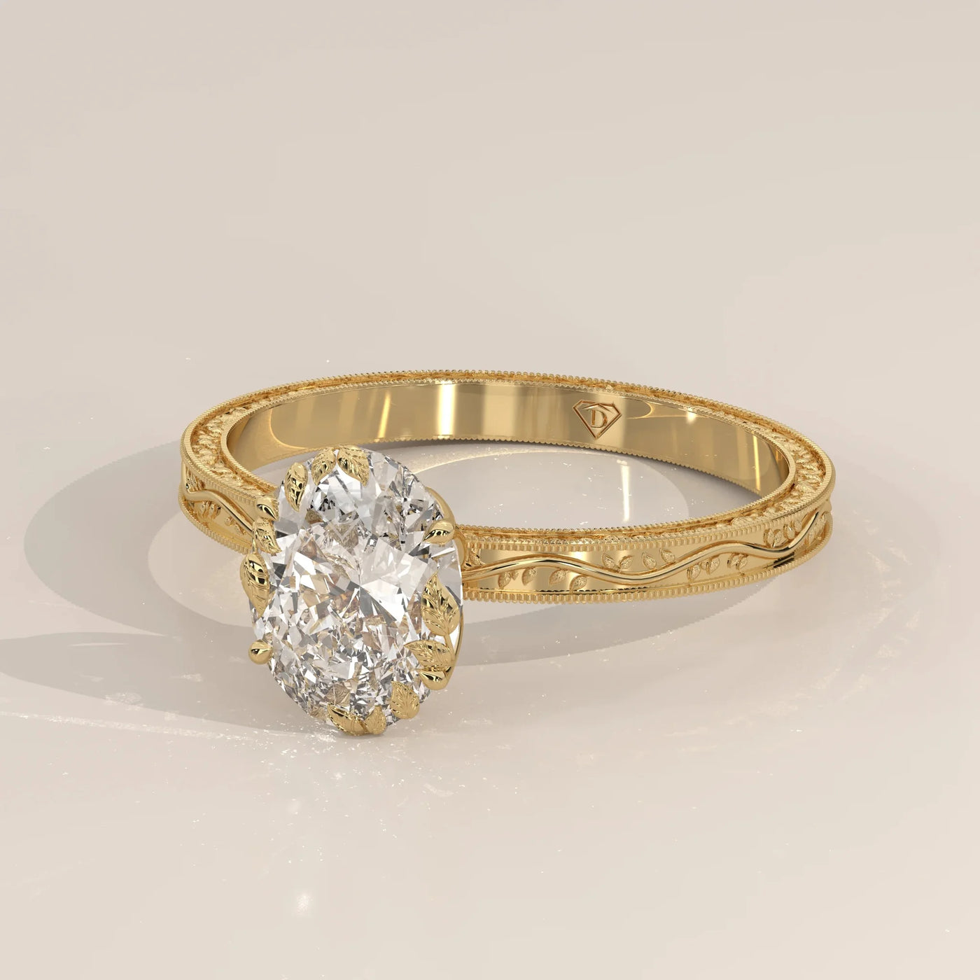 Side Profile: Oval Diamond Ring with Prong Setting in Yellow Gold – Lab Grown – Driona Jewels