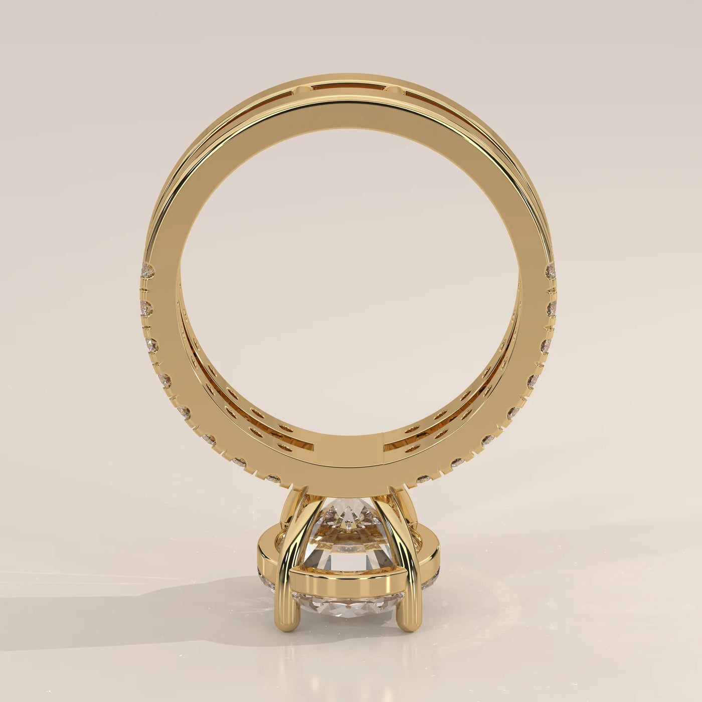 Front View: Oval Diamond Engagement Ring with Pavé Setting in Yellow Gold – Lab Grown – Driona Jewels