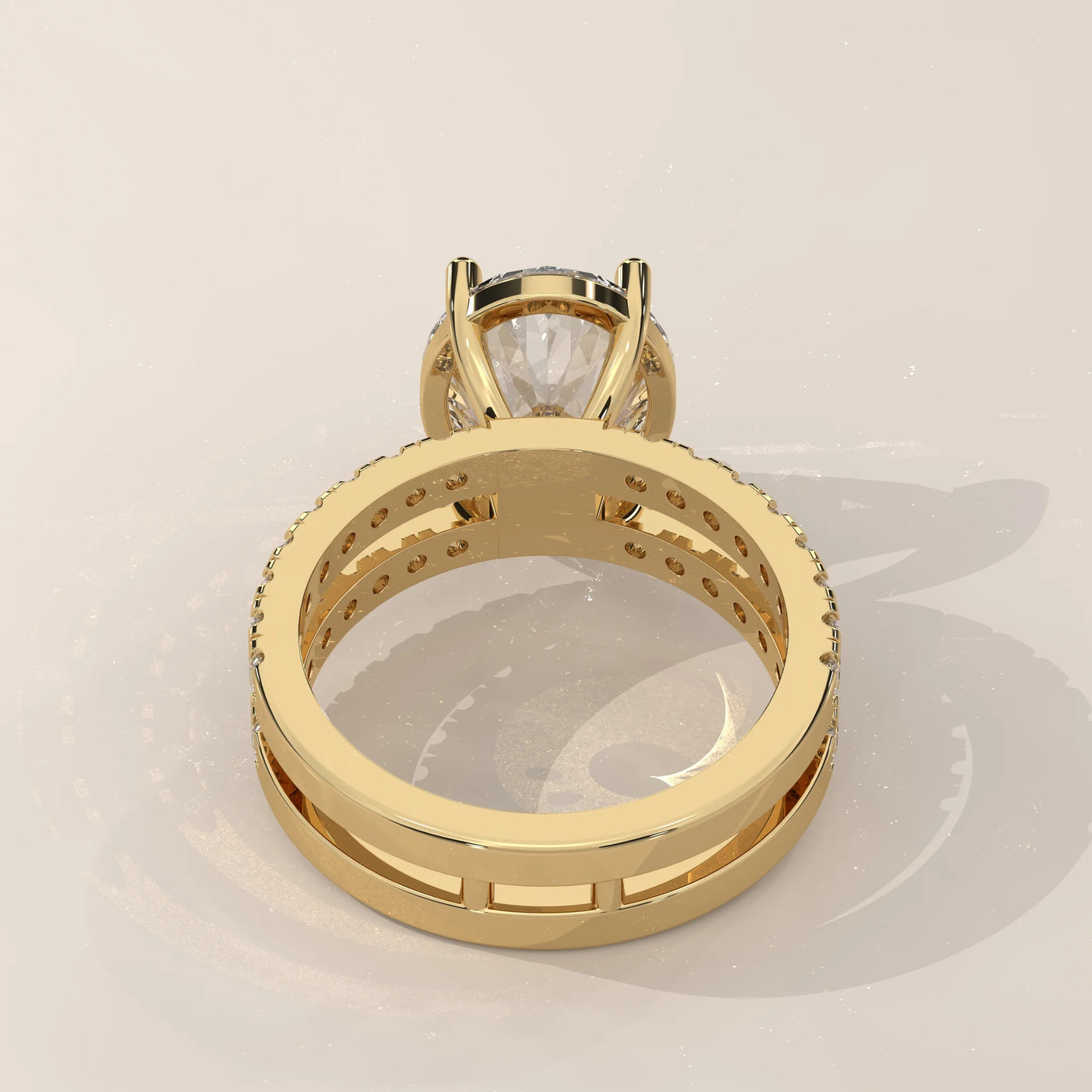 Top View: Oval Diamond Engagement Ring with Pavé Setting in Yellow Gold – Lab Grown – Driona Jewels