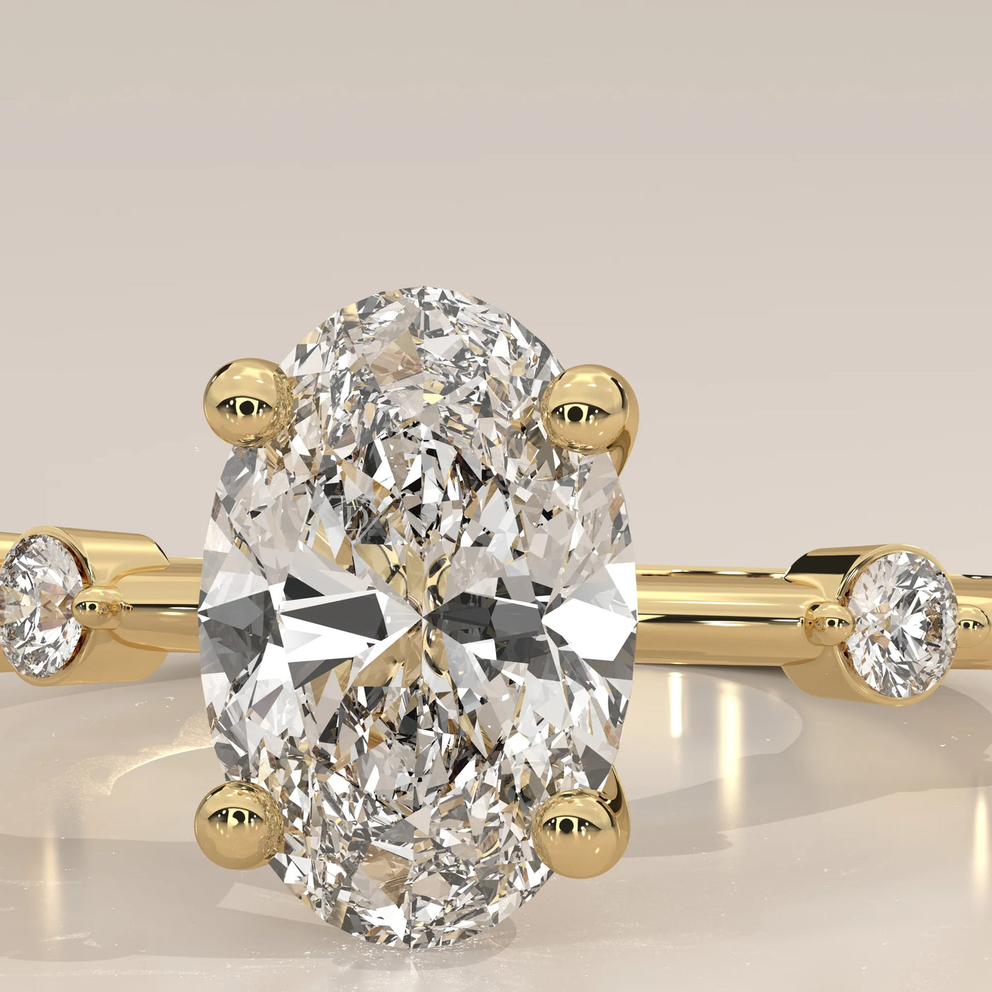 Stone Detail: Oval Lab Grown Diamonds in Prong Setting – Yellow Gold – Driona Jewels