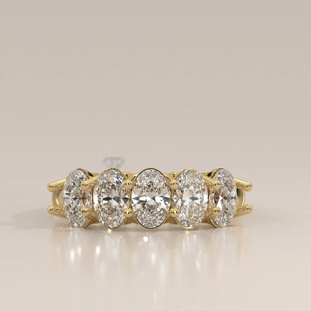 Side Profile: Oval Diamond Band with Shared Prong Setting in Yellow Gold – Lab Grown – Driona Jewels