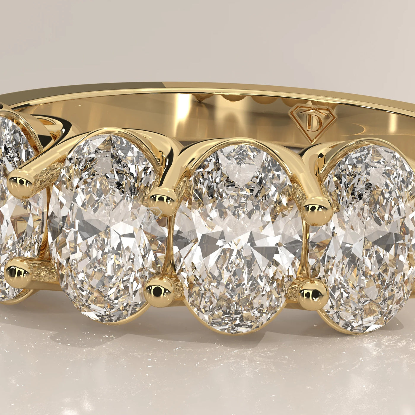 Stone Detail: Oval Lab Grown Diamonds in Shared Prong Setting – Yellow Gold – Driona Jewels