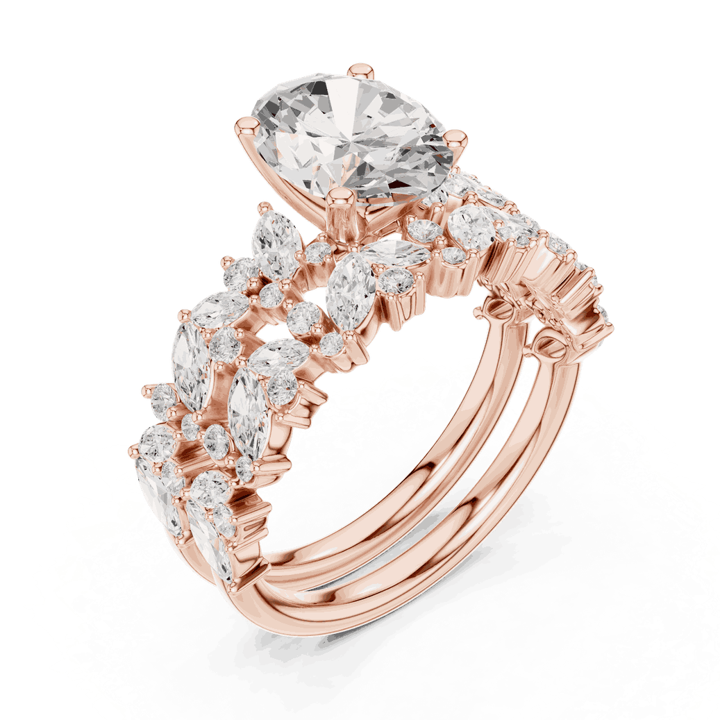 Oval Diamond Floral Halo Engagement Ring Rose Gold 18K | Lab Grown | Driona Jewels