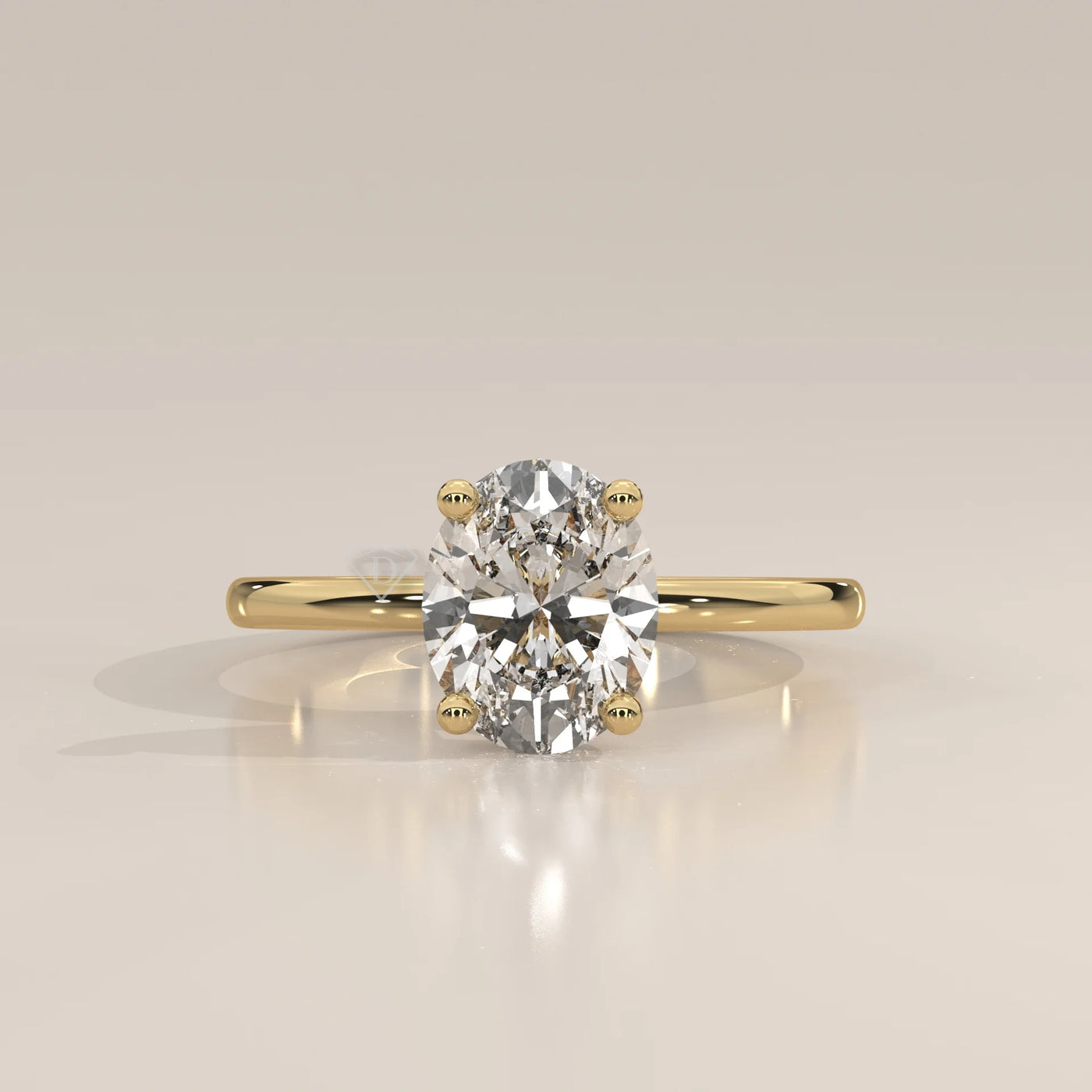 Oval cut diamond engagement ring with accent stones in 14k gold.