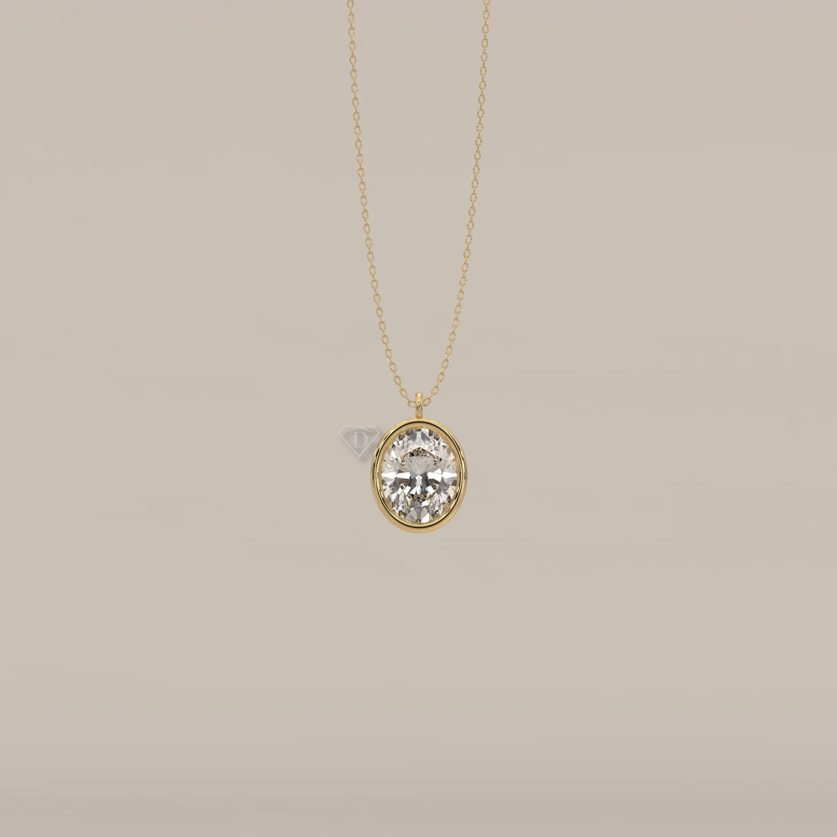 Oval diamond pendant necklace in 14k gold.