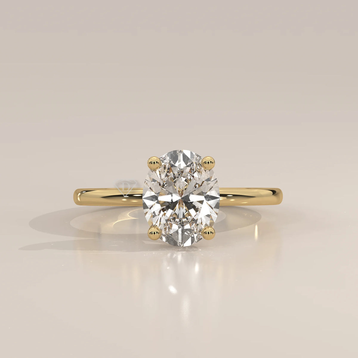 Oval cut diamond engagement ring with accent stones in 14k gold.