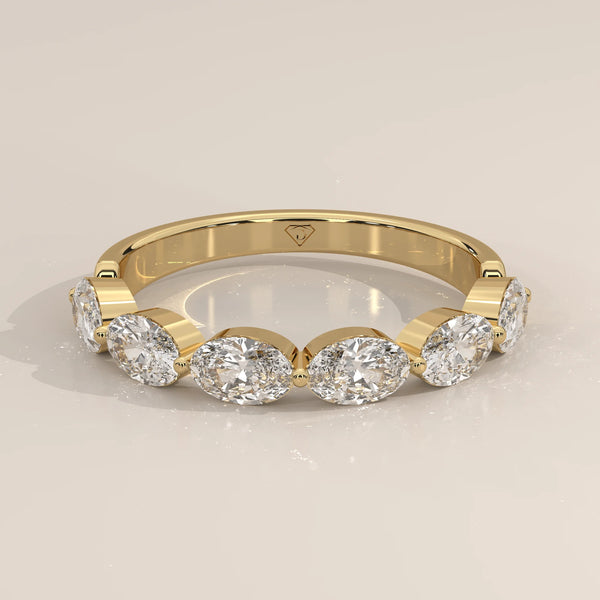 Three-Quarter View: Oval Diamond Eternity Band with Eternity Setting in Yellow Gold – Lab Grown – Driona Jewels