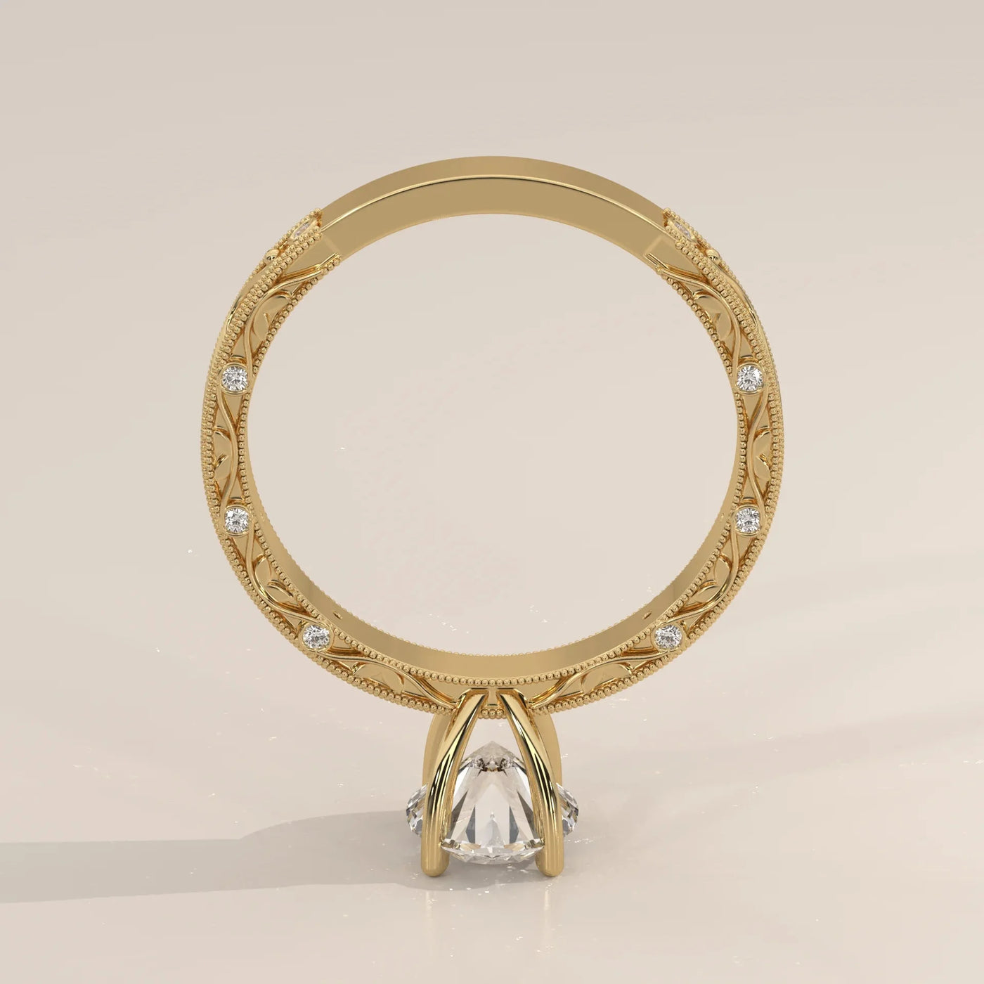 Side Profile: Oval Diamond Ring with Openwork Setting in Yellow Gold – Lab Grown – Driona Jewels