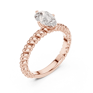 Oval Diamond Rope Band Solitaire Engagement Ring Rose Gold 18K | Lab Grown | Driona Jewels
