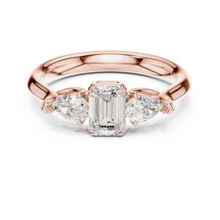 Oval Diamond Three Stone Engagement Ring Rose Gold 18K | Lab Grown | Driona Jewels