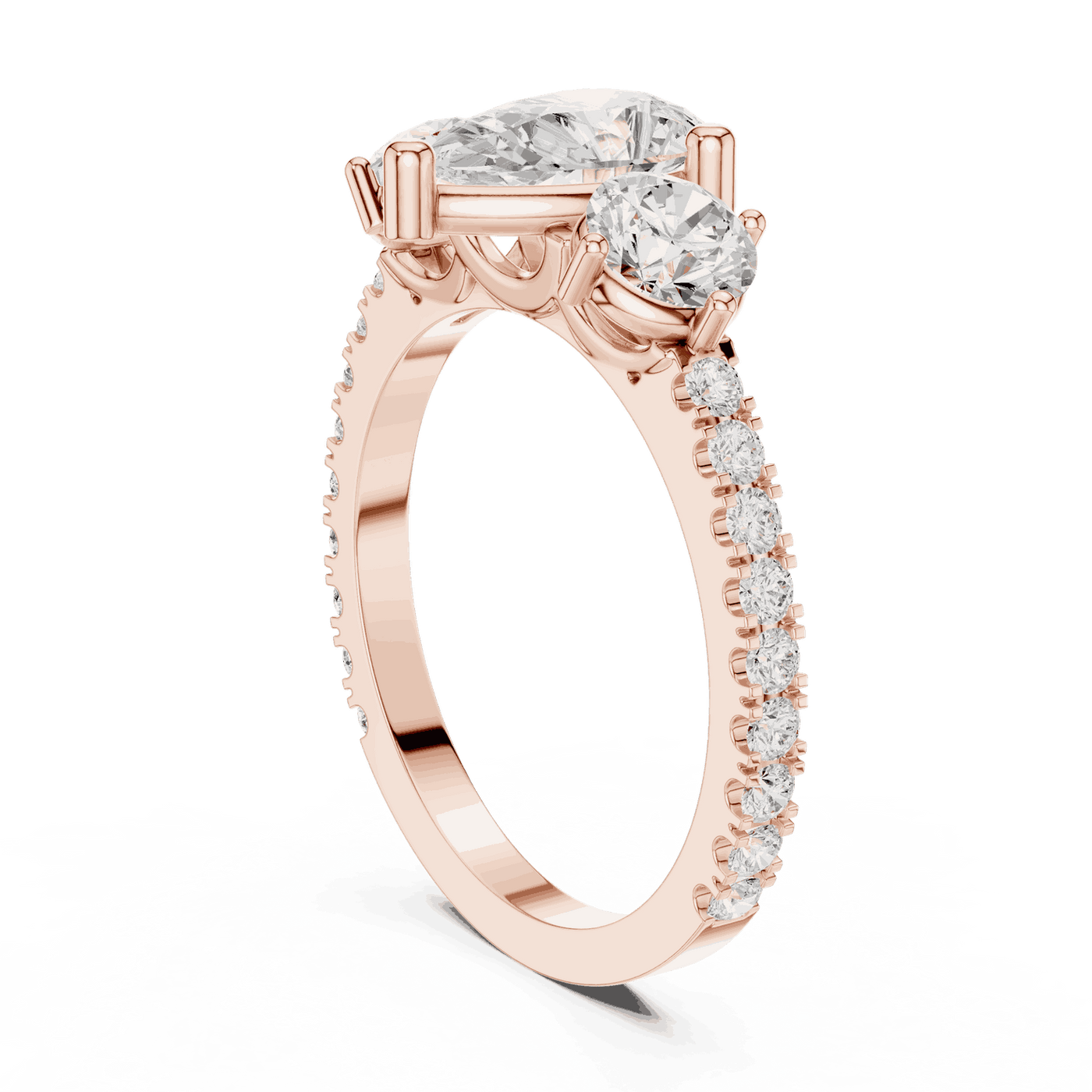 Oval Diamond Three Stone Pave Engagement Ring Rose Gold 18K | Lab Grown | Driona Jewels