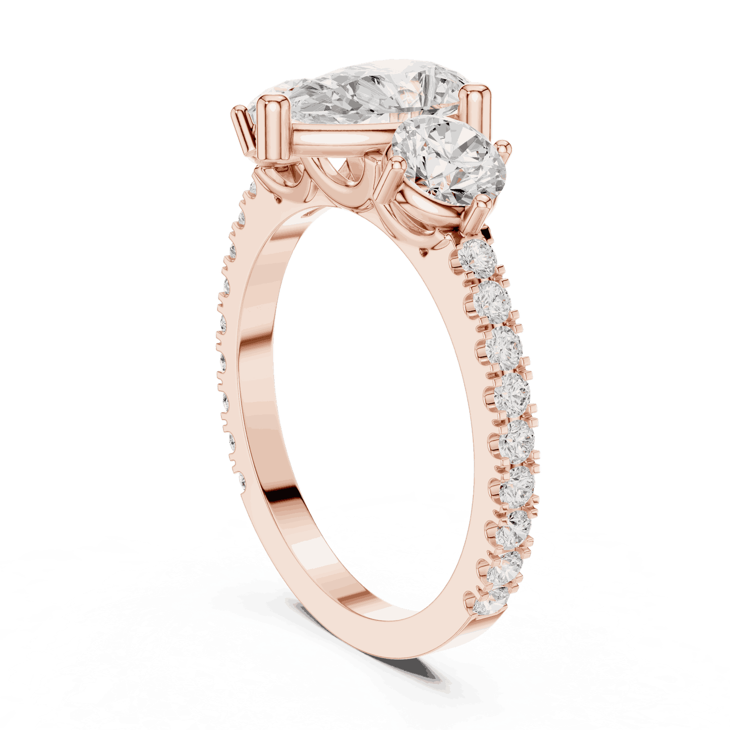 Oval Diamond Three Stone Pave Engagement Ring Rose Gold 18K | Lab Grown | Driona Jewels