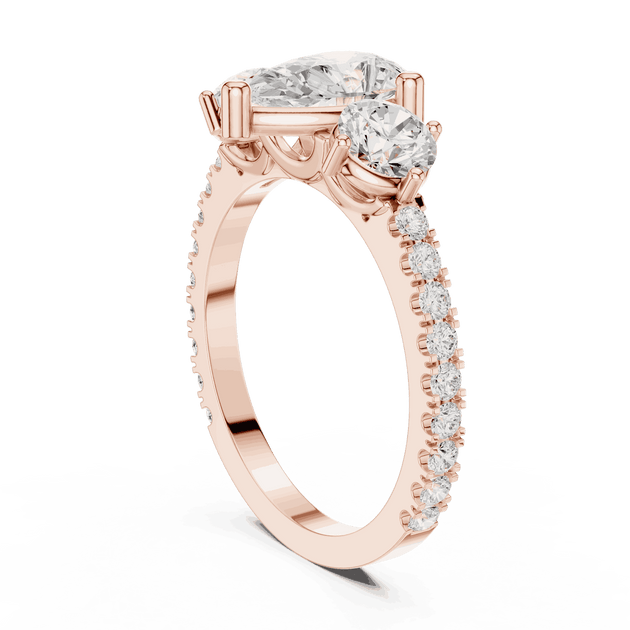 Oval Diamond Three Stone Pave Engagement Ring Rose Gold 18K | Lab Grown | Driona Jewels