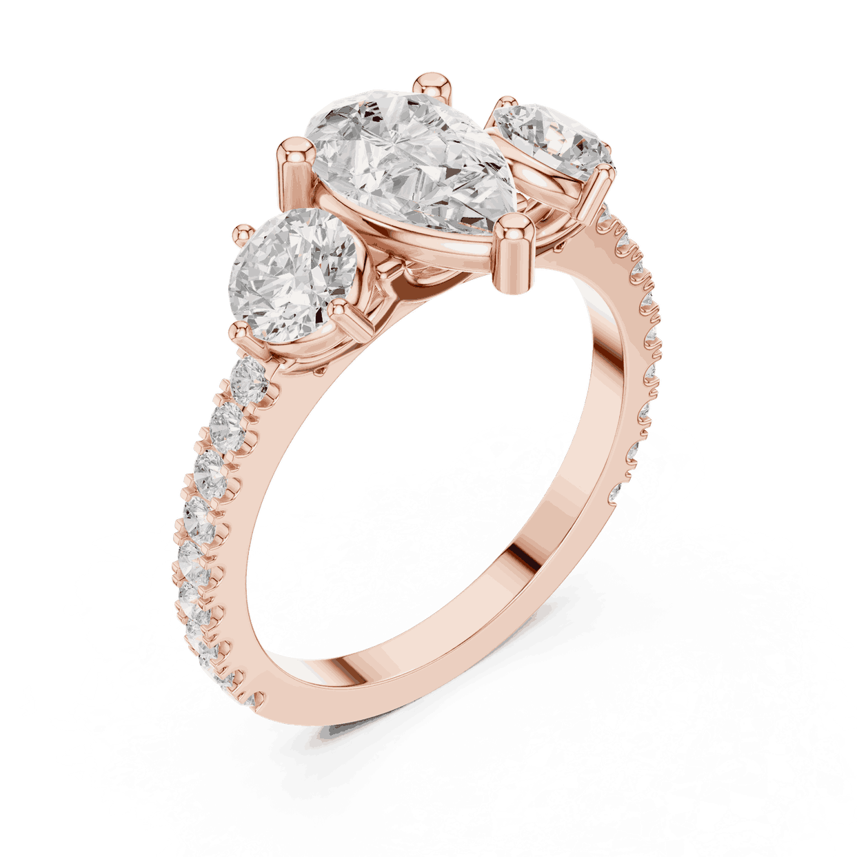 Oval Diamond Three Stone Pave Engagement Ring Rose Gold 18K | Lab Grown | Driona Jewels