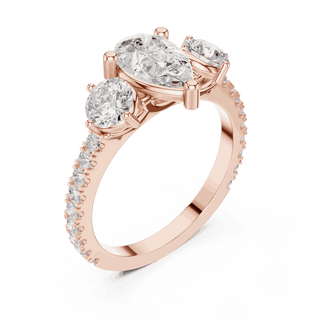 Oval Diamond Three Stone Pave Engagement Ring Rose Gold 18K | Lab Grown | Driona Jewels