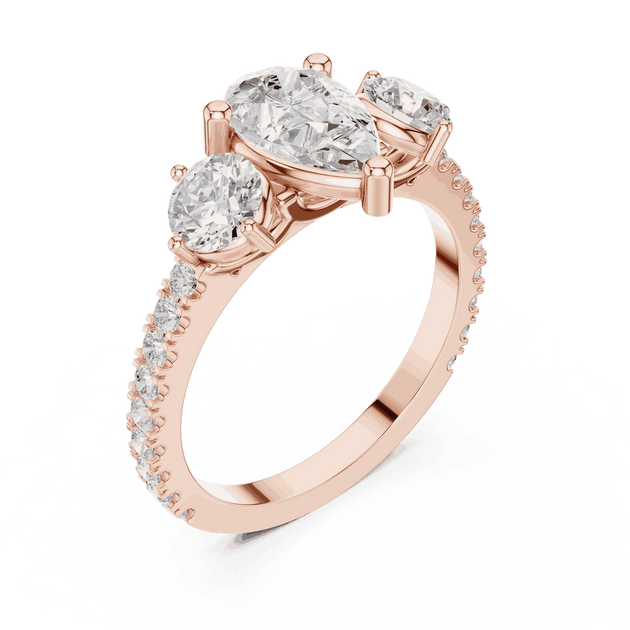 Oval Diamond Three Stone Pave Engagement Ring Rose Gold 18K | Lab Grown | Driona Jewels