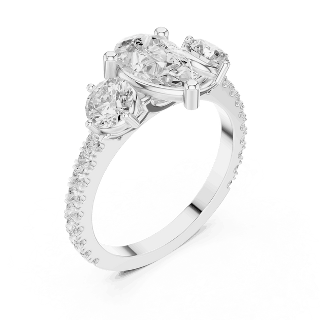 Oval Diamond Three Stone Pave Engagement Ring Rose Gold 18K | Lab Grown | Driona Jewels