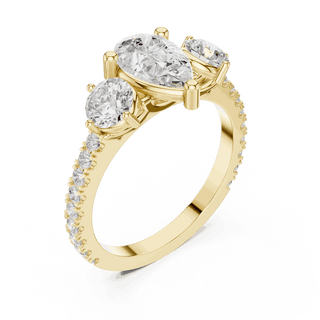 Oval Diamond Three Stone Pave Engagement Ring Rose Gold 18K | Lab Grown | Driona Jewels