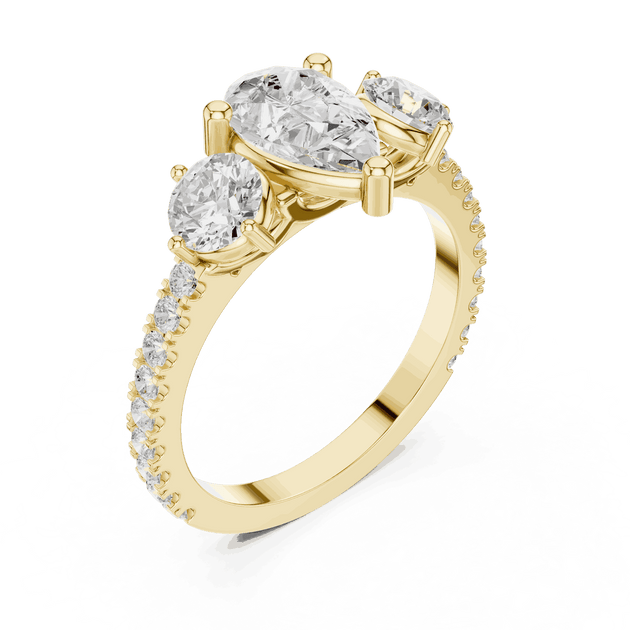 Oval Diamond Three Stone Pave Engagement Ring Rose Gold 18K | Lab Grown | Driona Jewels