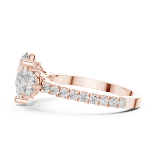 Oval Diamond Three Stone Pave Engagement Ring Rose Gold 18K | Lab Grown | Driona Jewels