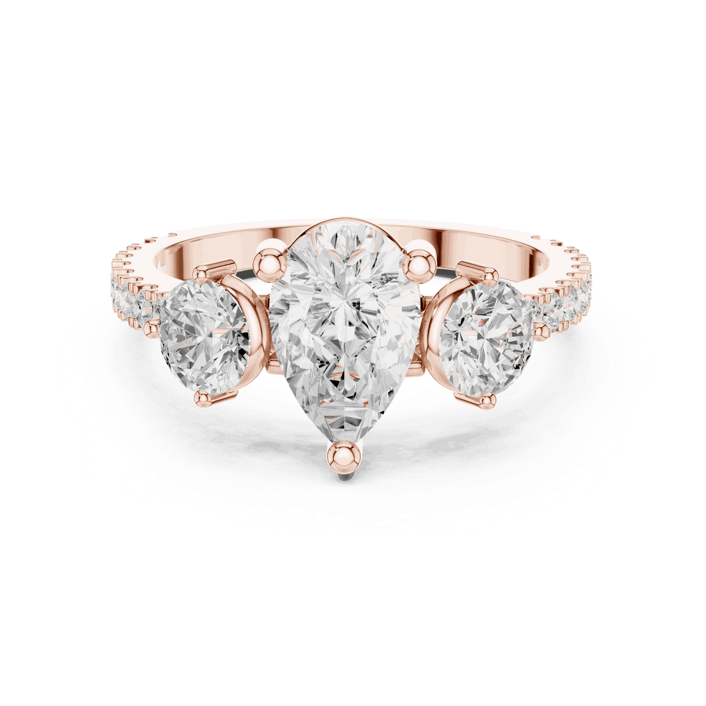 Oval Diamond Three Stone Pave Engagement Ring Rose Gold 18K | Lab Grown | Driona Jewels