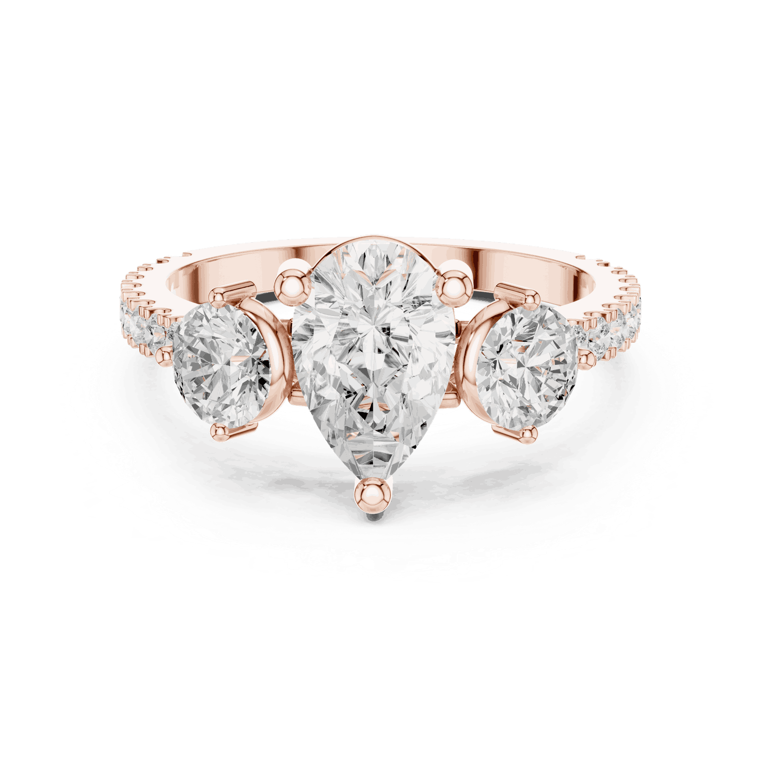 Oval Diamond Three Stone Pave Engagement Ring Rose Gold 18K | Lab Grown | Driona Jewels