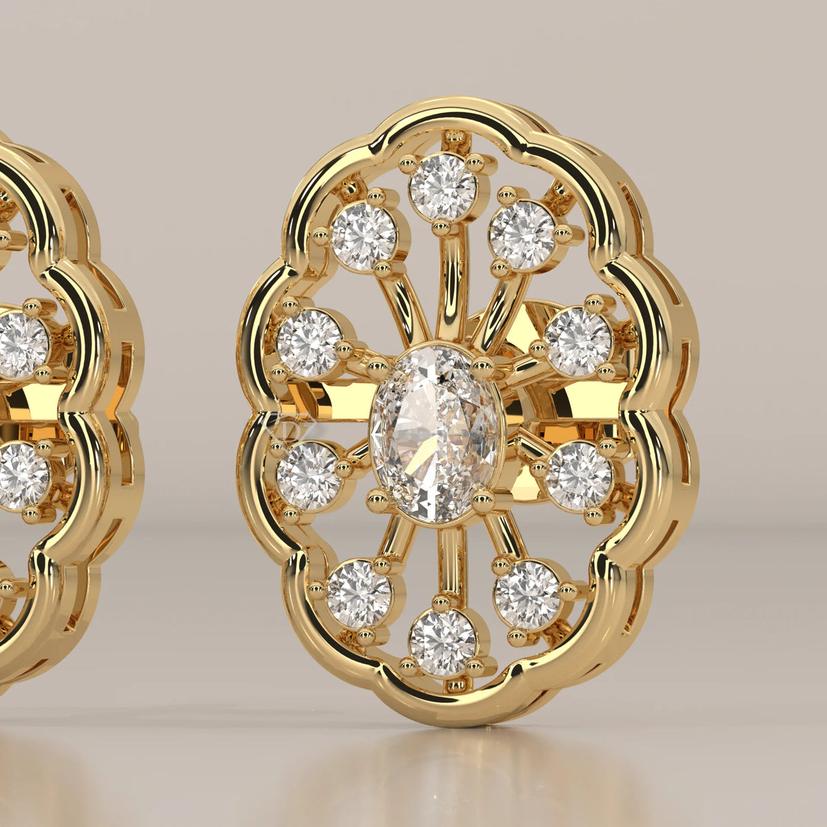 Stone Detail: Oval Lab Grown Diamonds in Halo Setting – Yellow Gold – Driona Jewels