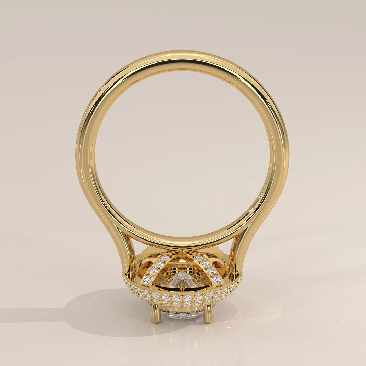 Front View: Oval Diamond Engagement Ring with Double Halo Setting in Yellow Gold – Lab Grown – Driona Jewels