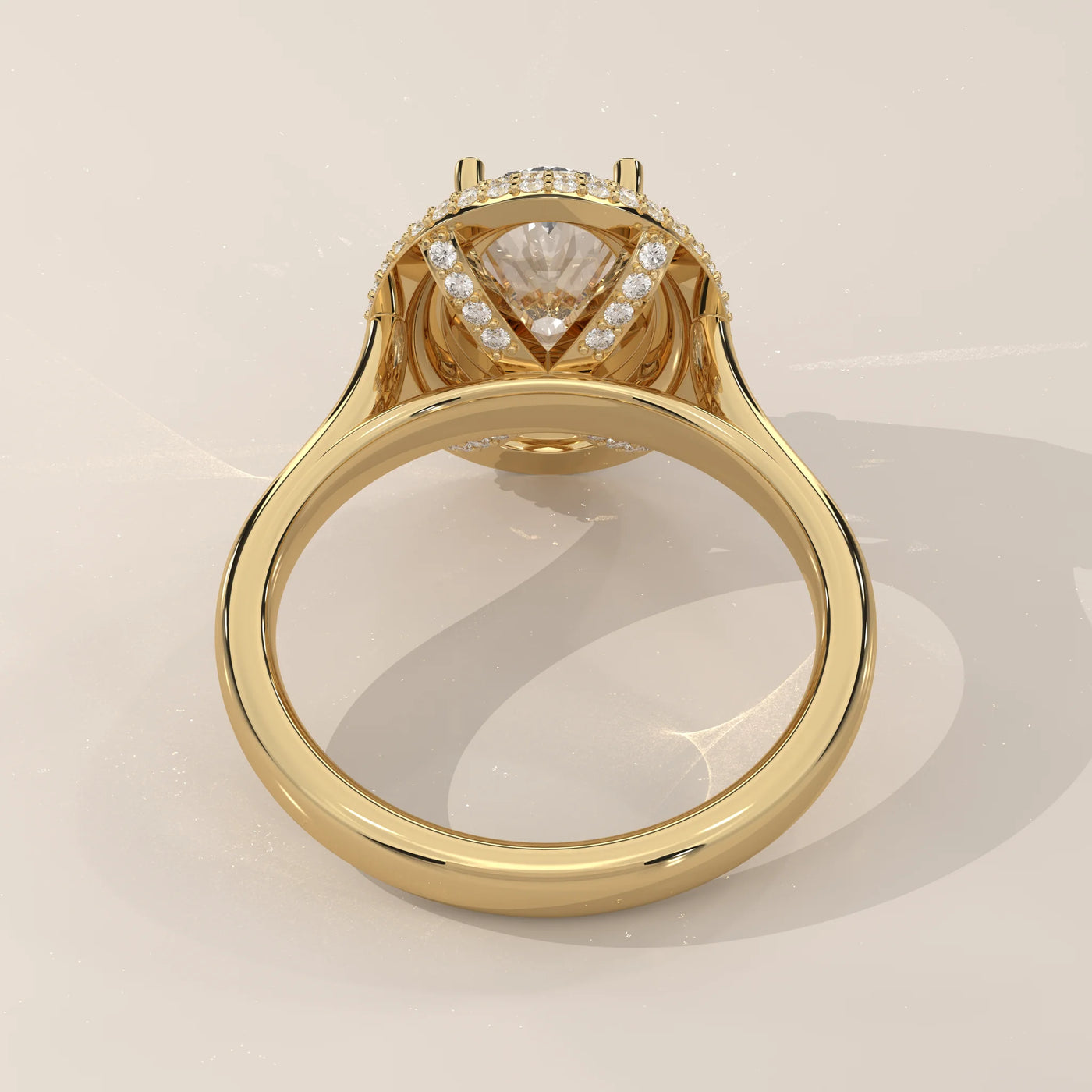 Top View: Oval Diamond Engagement Ring with Double Halo Setting in Yellow Gold – Lab Grown – Driona Jewels