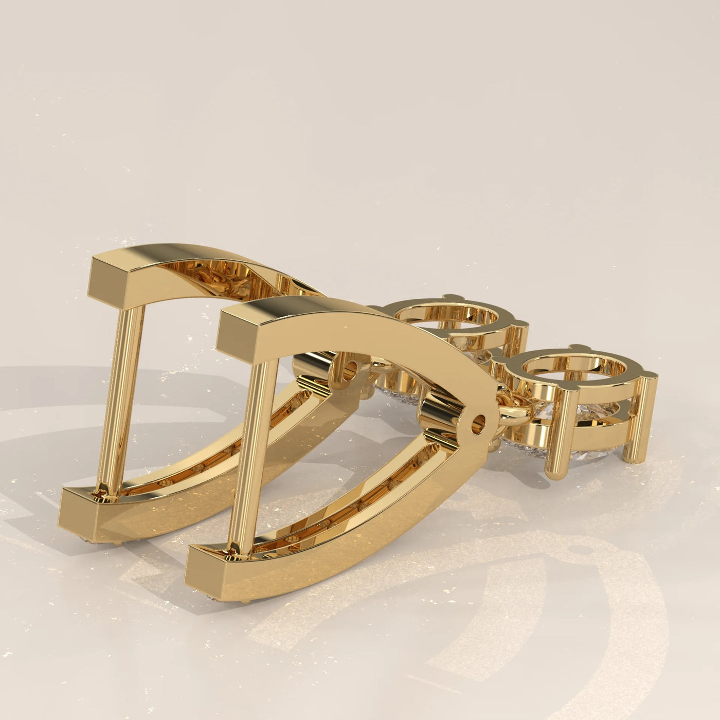 Angle View: Oval Diamond Drop Earrings with Pavé Setting in Yellow Gold – Lab Grown – Driona Jewels