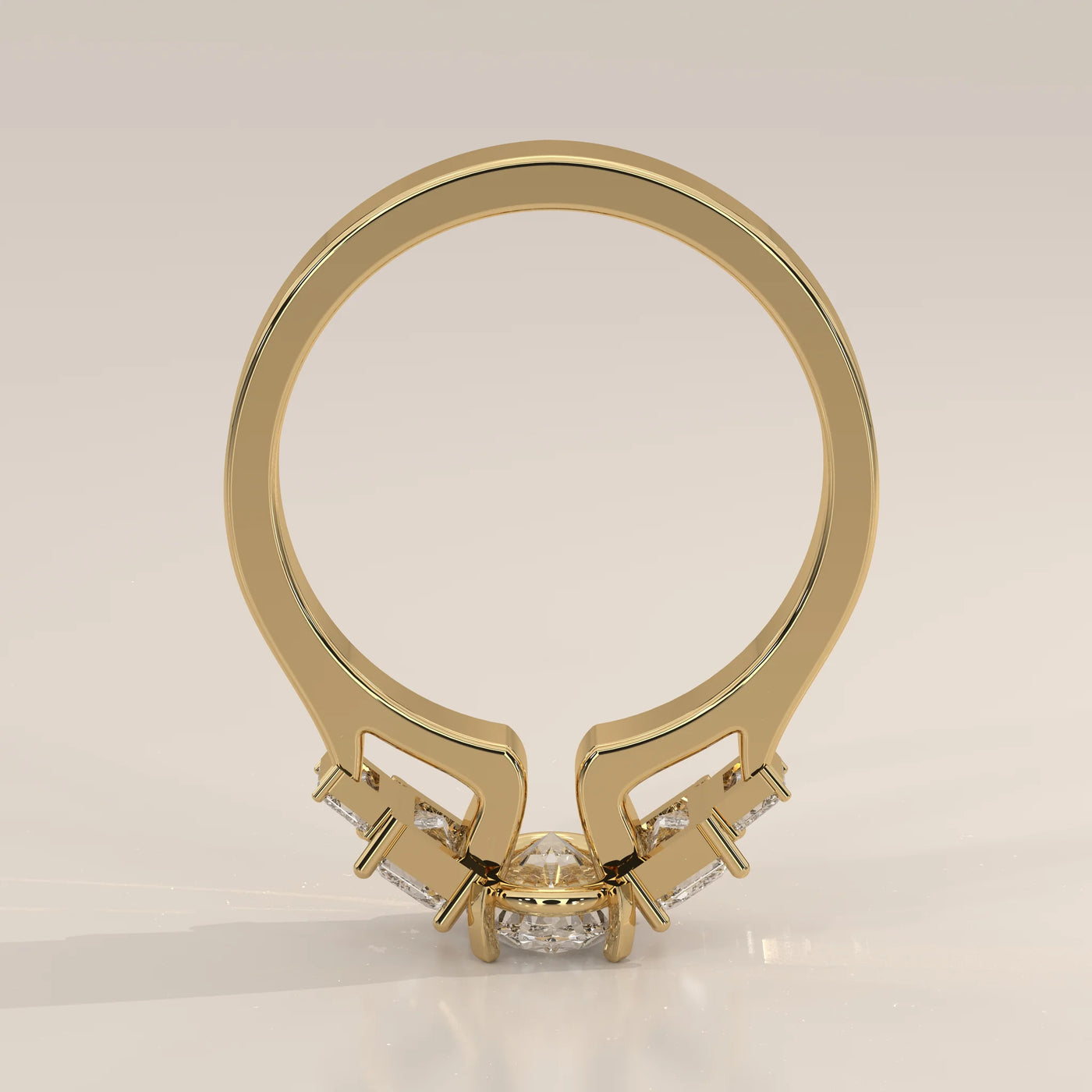 Front View: Oval Diamond Ring with Three-Stone Setting in Yellow Gold – Lab Grown – Driona Jewels