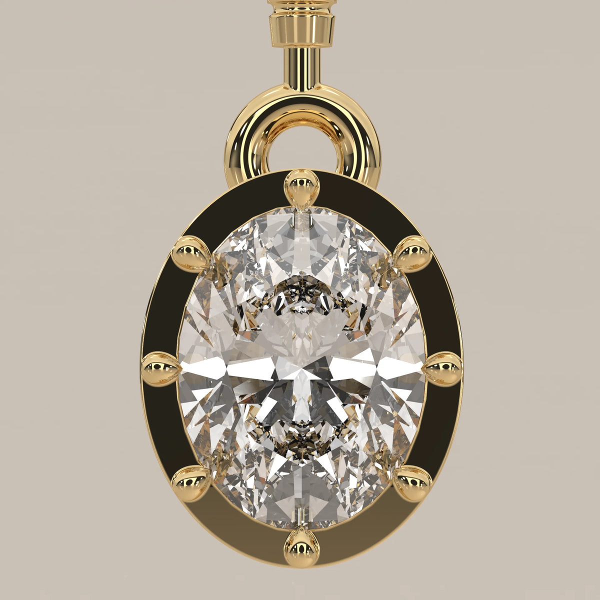 Oval Lab Grown Diamond Art Deco Pendant with Fluted Torch Bail in yellow gold, shown on a plain background.