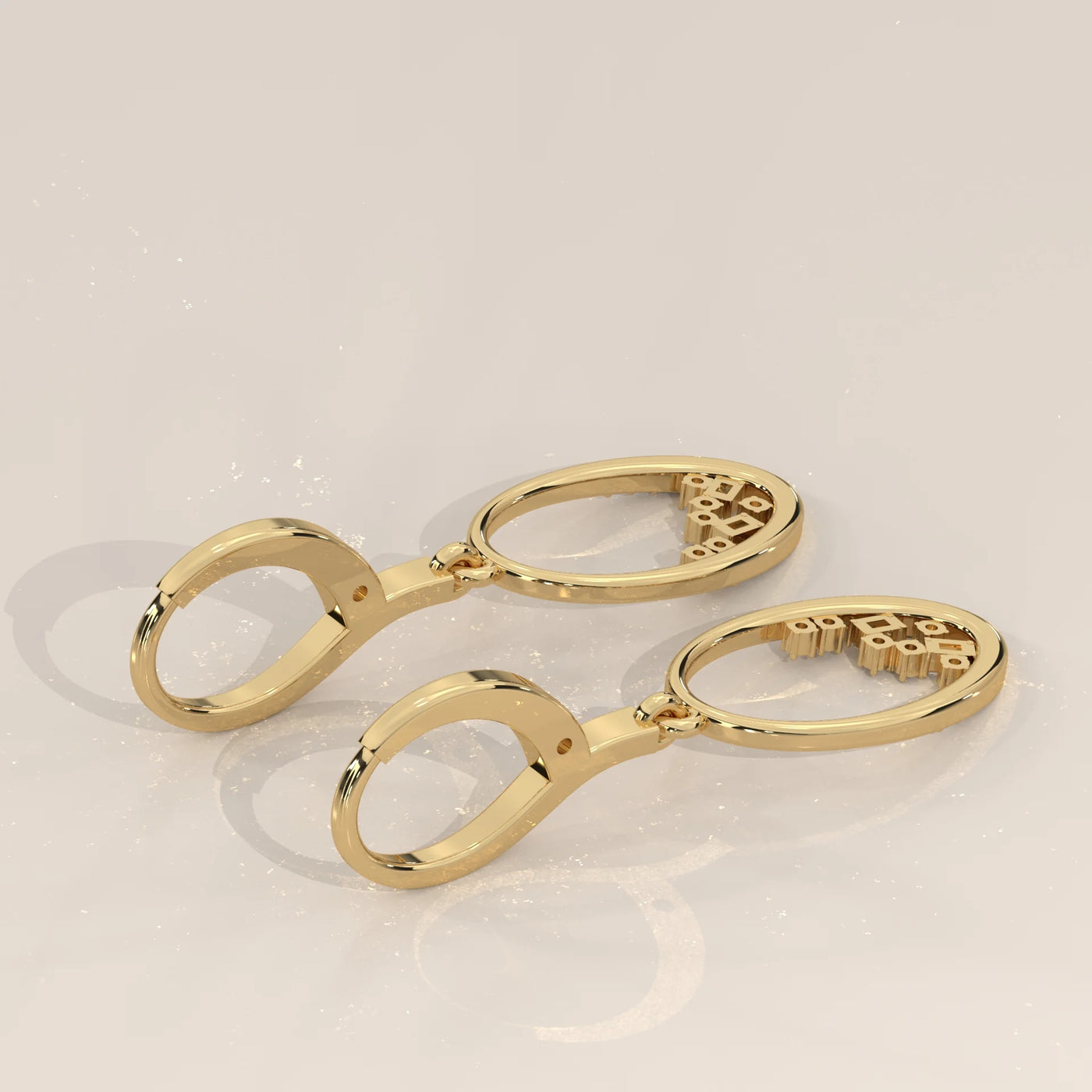 Angle View: Oval Diamond Dangle Earrings with Prong Setting in Yellow Gold – Lab Grown – Driona Jewels