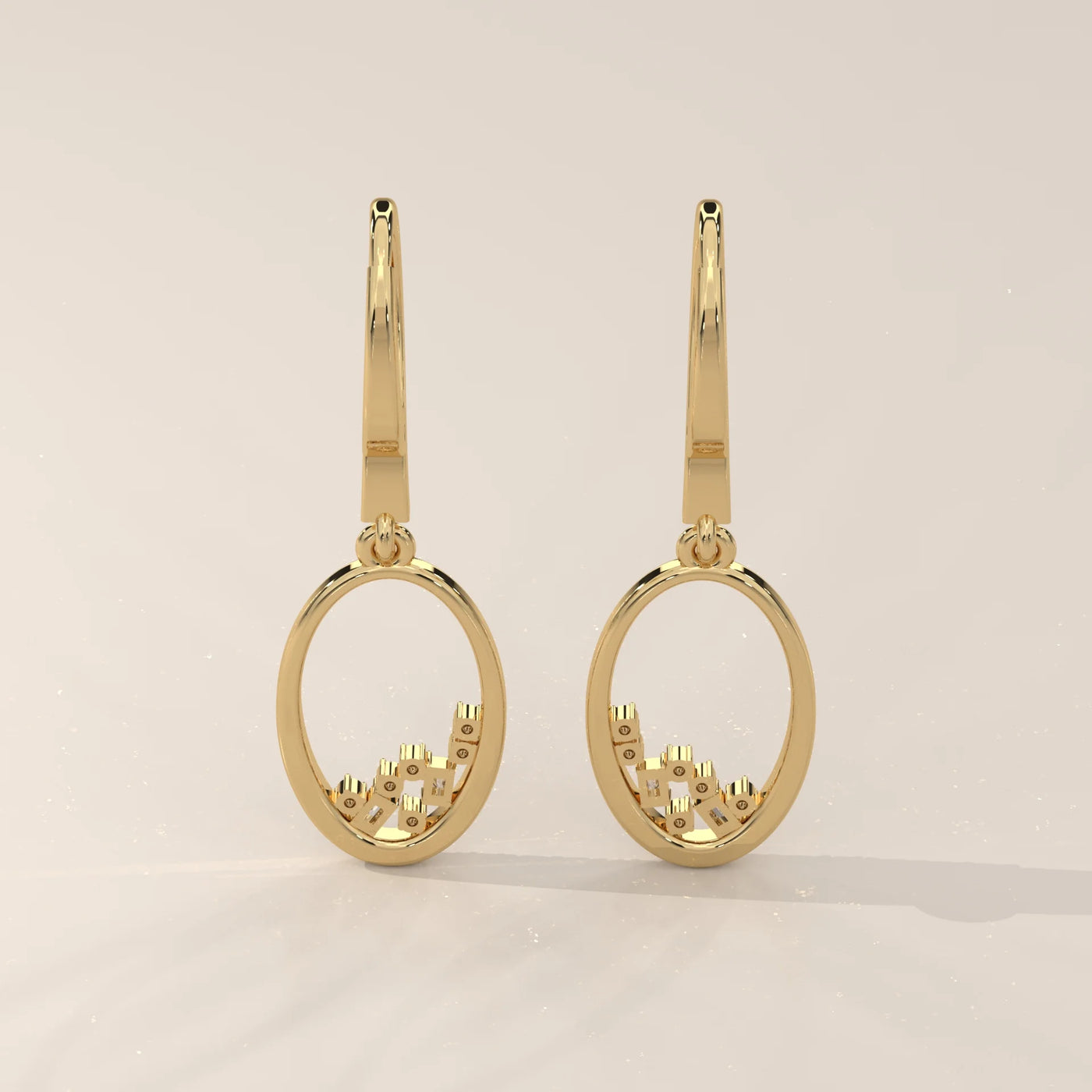 Back View: Oval Diamond Dangle Earrings with Prong Setting in Yellow Gold – Lab Grown – Driona Jewels